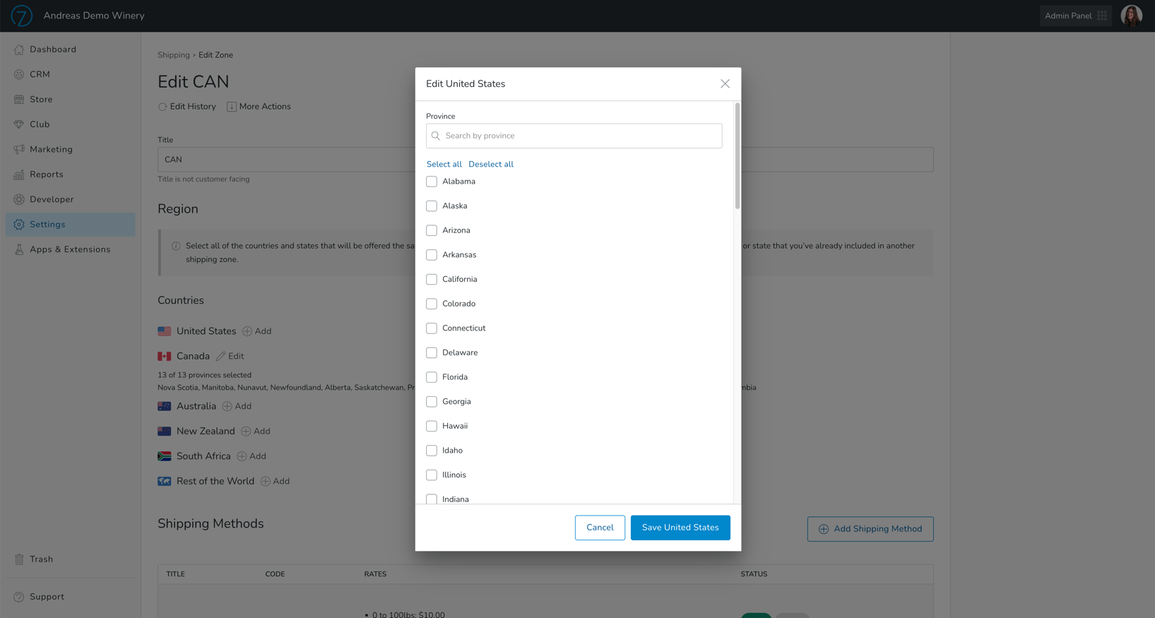 Setting Up Shipping