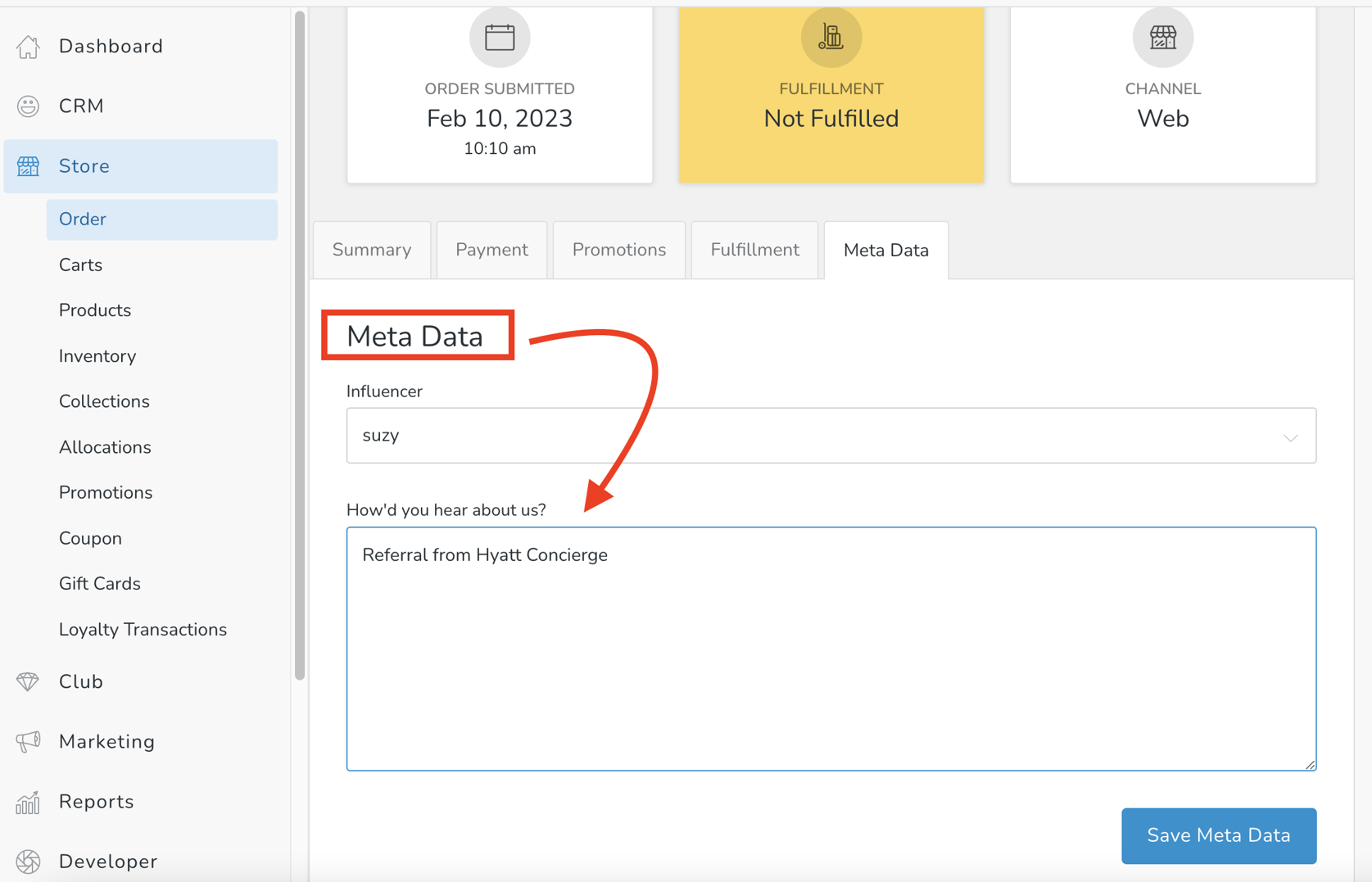 Creating Custom Fields for an Order