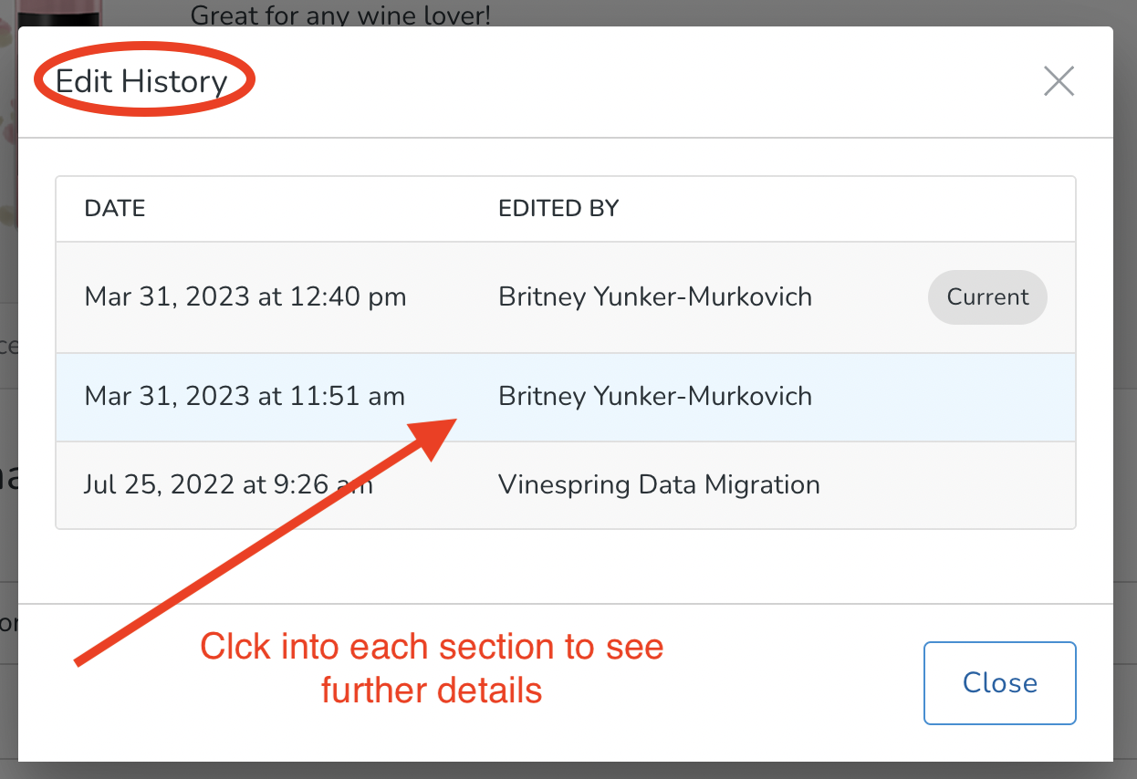 Viewing Product Edit History
