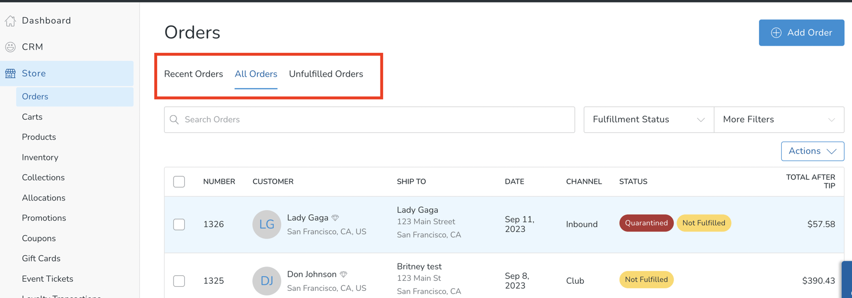 Filtering and Searching Orders