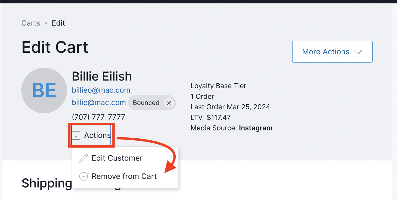 Adding a Customer to a Cart