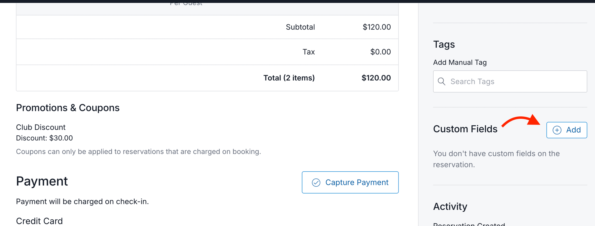 Creating Custom Fields for Reservations