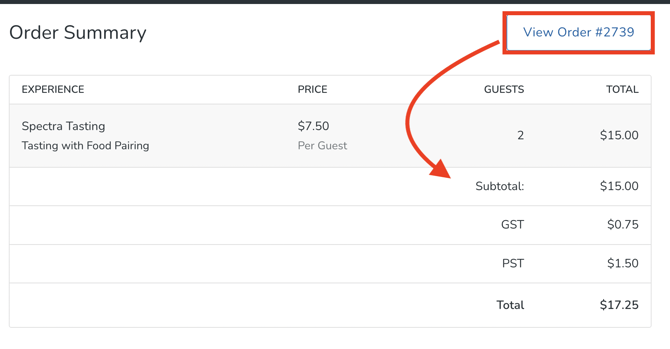 order totals and card used