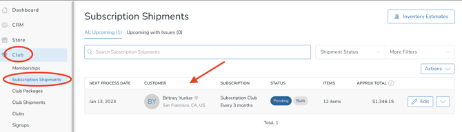 sub shipmnets screen
